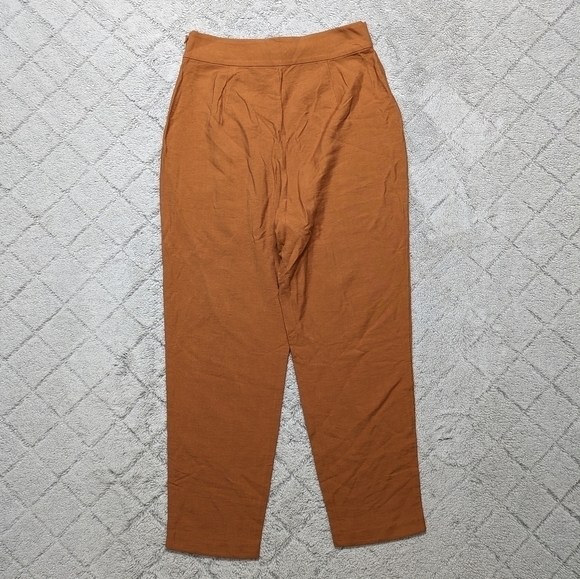 Leith Pants Women's Medium Brown Ginger Paperbag Tie Waist Crop Tapered Fit - Picture 6 of 8